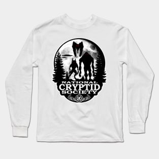 Bigfoot Dogman Mothman UFO Moon National Cryptid Society Crest Logo Long Sleeve T-Shirt